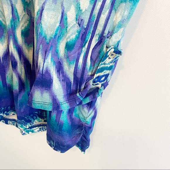 💋3/$20💋Chico’s Teal Blue Purple Paisley Artsy Blouse - Picture 2 of 6